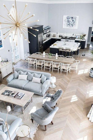 Open plan living room and kitchen
