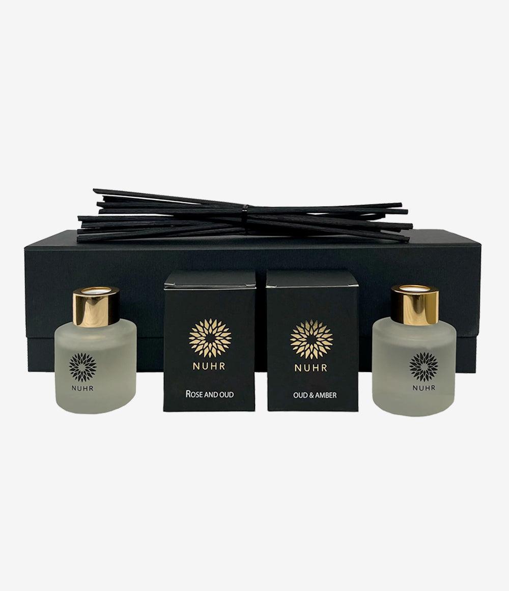 Double Oud Luxury Reed Diffuser Gift Set - Rose and Oud 50ml, Oud and Amber 50ml - NUHR Home