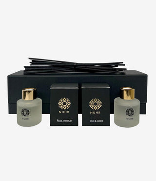 Double Oud Luxury Reed Diffuser Gift Set - Rose and Oud 50ml, Oud and Amber 50ml - NUHR Home