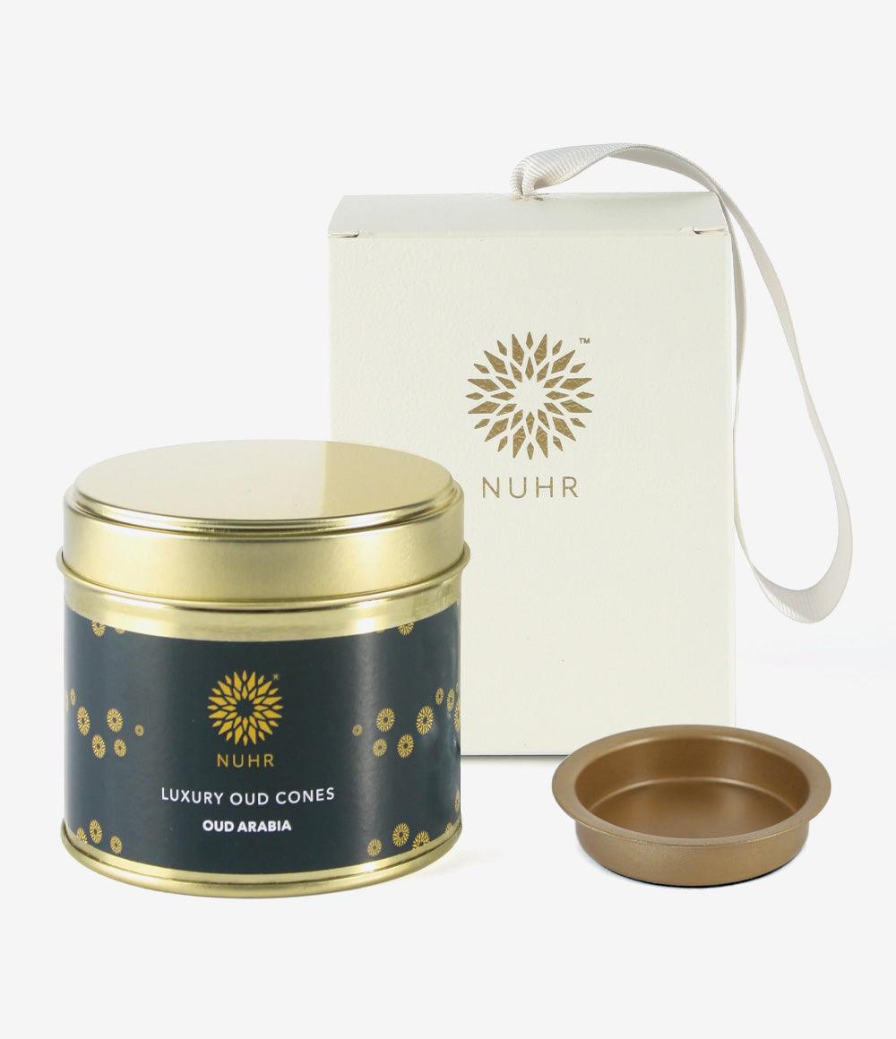 Incense Cones and Gold Metal Plate Burner Gift Set - Oud Arabia - NUHR Home