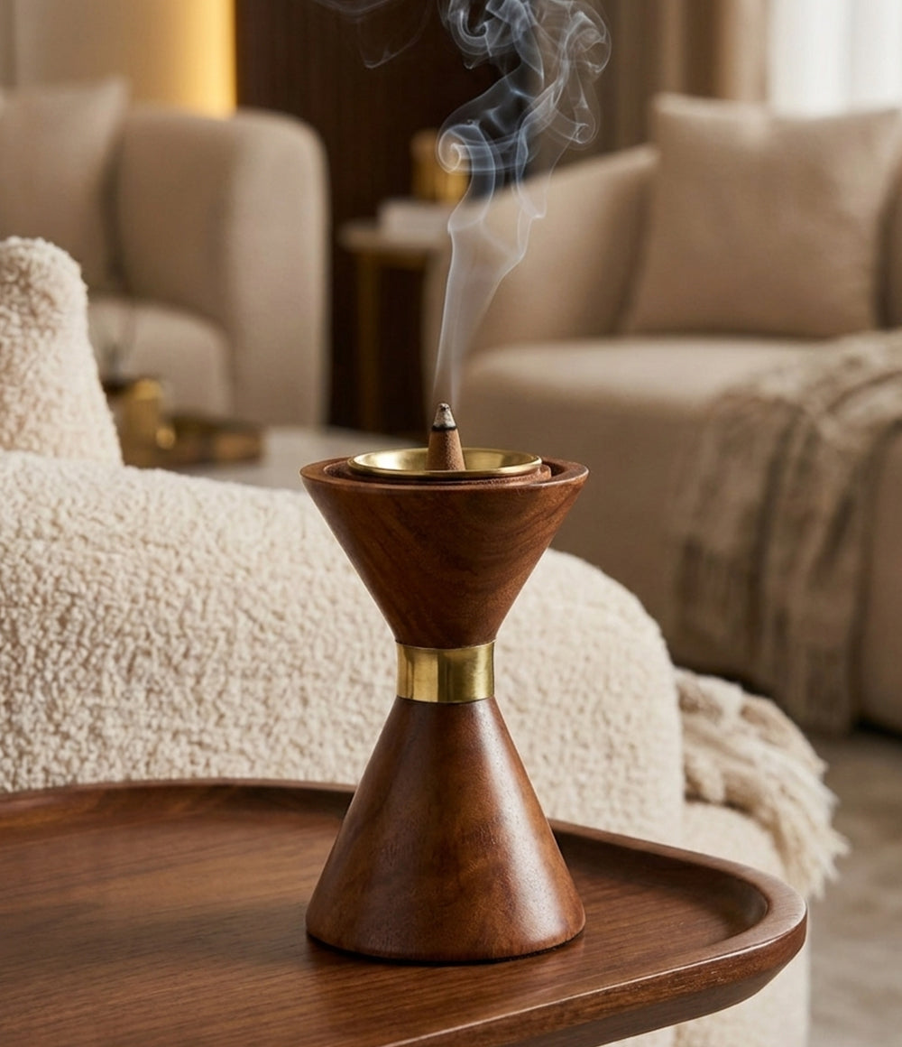 Hourglass Wooden Incense Cone Burner