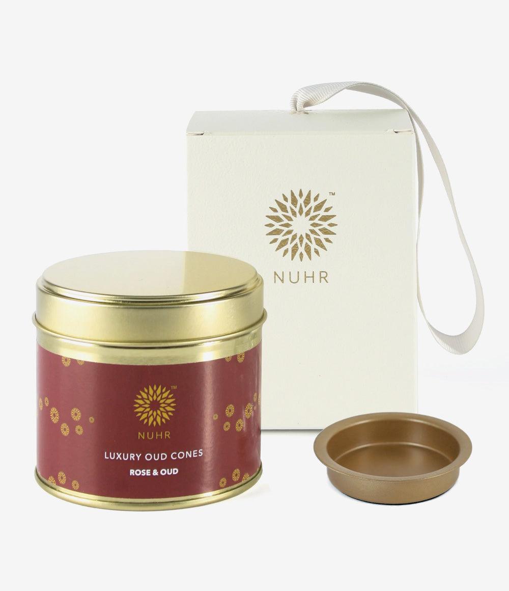 Incense Cones and Gold Metal Plate Burner Gift Set - Rose & Oud - NUHR Home