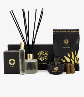 Haramain Home Scenting Gift Set with diffuser, incense cones and burner with option for Roll On Perfume