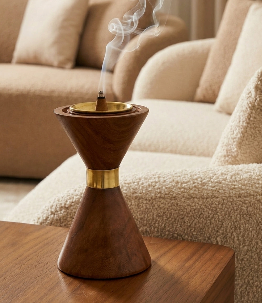 Hourglass Wooden Incense Cone Burner