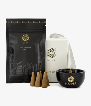 Incense Cones and Black Ceramic Burner Gift Set - Burj